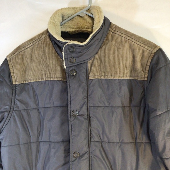 Prana Men’s Waylen Puffer Jacket Gray Size Large Bomber Sherpa Collar Corduroy - Picture 3 of 12